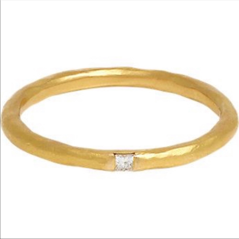 Cathy Waterman 22k hammered gold band w. diamond
